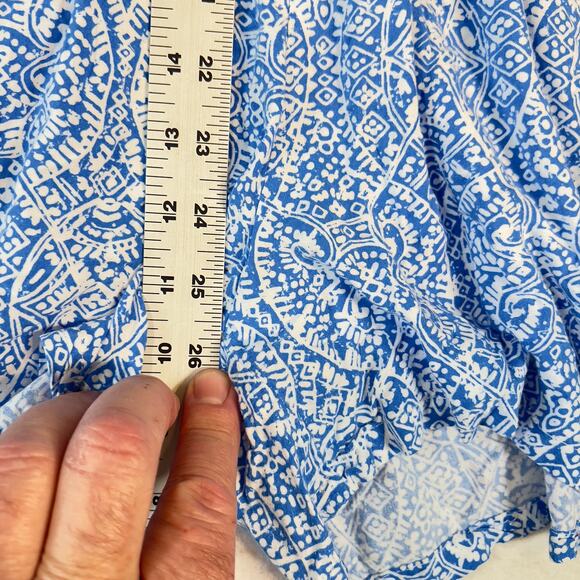 Splendid Romper Jumper Woman's Medium Blue/ White Geometric All Rayon Made USA - Picture 10 of 16